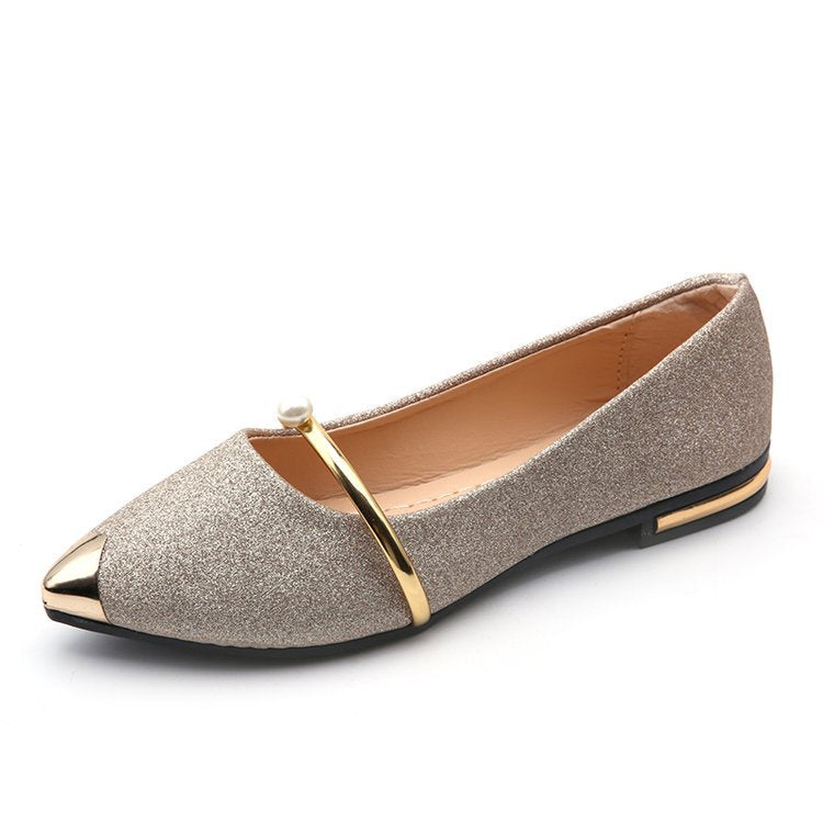 Wholesale PU Shallow Mouth Sequins Pearl Soft Sole Pointed Flat Shoes